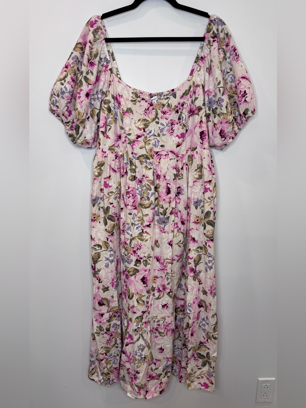 Reitman x The Birds Papaya Floral Puff linen blend Sleeve Dress size XL - Picture 6 of 11